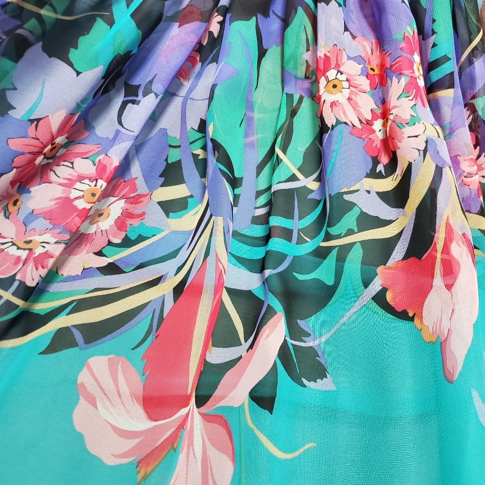 Vintage Teal Floral Longsleeve Maxi Dress - Picture 4 of 6